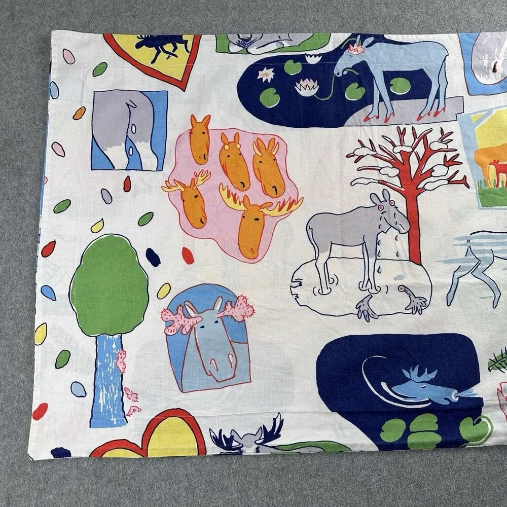 Vintage IKEA Kids Pillowcase TASSA SKOG Animal Forest Print Cotton